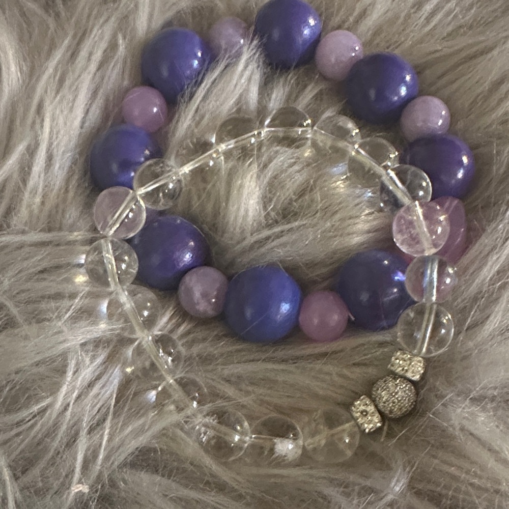 Purple and Clear Beaded Bracelet Set